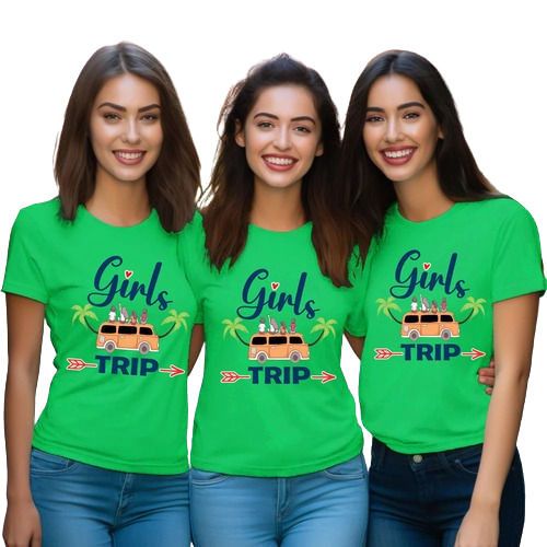 Green Color Printed Girls T Shirts