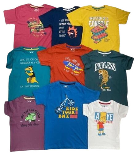 Boys T-Shirts - Light Weight Cotton, XS-S Size, Multicolor, Printed O-Neck, Short Sleeves, Breathable, Washable, Suitable for Ages 8-12