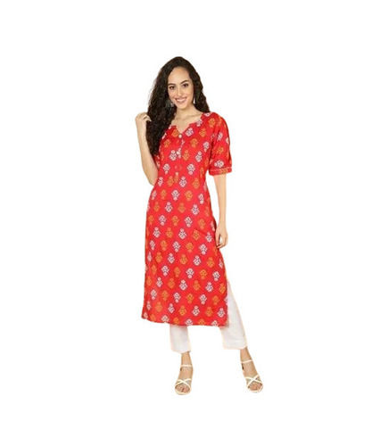 Casual Wear Readymade Half Sleeve Breathable Printed Cotton Kurtis for Ladies