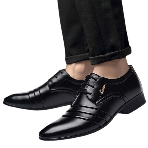 Mens Formal Shoes - Leather, Customized Size, Black, Medium Heel | Polished Finish, Durable, Comfortable, Breathable Design for All Seasons