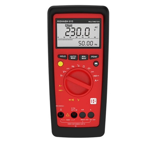 Rishabh 615 Digital Multimeter - Plastic, 10A Current Rating, 4 Digit Display | Industrial Use, Digital Only, Yellow and Black Design