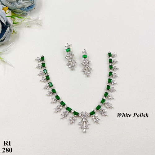 White Polish New Stylish American Diamond Necklace Set 