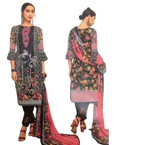 Pure Cotton Dupatta with Blended Chiffon - 2.80 Mtr Approx, Embroidered Design, 3/4th Sleeve Style, Breathable & Washable