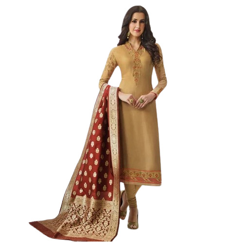 Cotton Salwar Suit - Semi-Stitched, Straight Style with Embroidered Design and Banarsi Dupatta | Breathable, Washable, Full Sleeves, Free Size