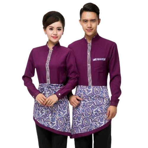 Housekeeping Uniform - Cotton Medium Size Purple Color | Light Weight Breathable Washable Unisex V-Neck Classic Style Customized Logo