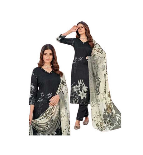 Party Wear Regular Fit 3/4th Sleeve V-Neck Printed Pant Suits with Dupatta