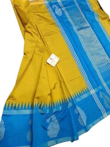 Pure Silk Saree - Color: Yellow And Blue