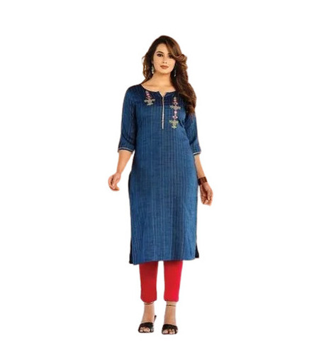 Ladies Kurtis - Cotton, Custom Size L, Blue, 3-4th Sleeve | Anti UV, Anti Wrinkle, Breathable, Quick Dry, Machine Washable