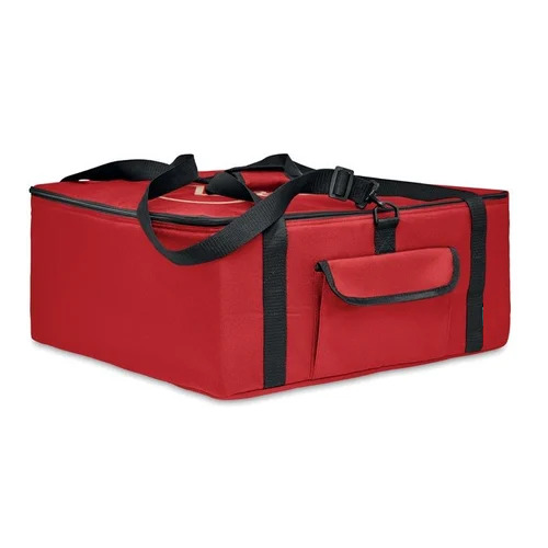 Pizza Delivery Bag - Polyester, 20x19x13 Inches, Red - Waterproof, Patch Handle, Cotton String, Stand Up Pouch