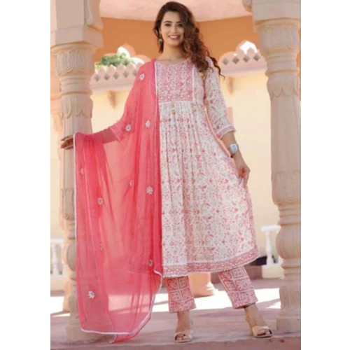 Kurti With Pant And Chiffon Duppata Set