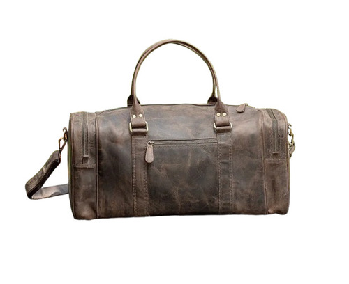 Vintage Leather Duffle Bags - Polished Finish, Very Good Quality | Durable, Comfortable, Unisex Design, Zipper Closure, Brown Color