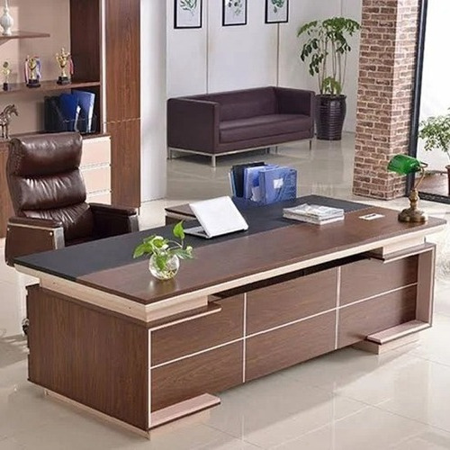 Wooden Modular Office Table - 4 Feet Height, Brown Color | Modern Handmade Design with Storage Drawers, Rectangular Shape