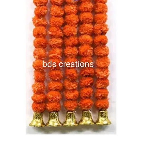 Orange Flower Toran - Durable Plastic Easy to Clean & Install Orange & Golden Color | Indian Themed Door Hanging Decoration