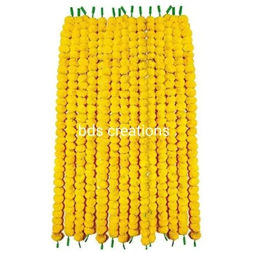 Yellow Plastic Flowers Marigold Garland - Size: Comes In Various Sizes