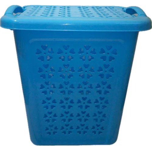 Blue Linen Laundry Basket - Material: Plastic