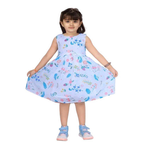 Girls Cotton Floral Printed Frock - Sizes S, M, L | Breathable, Anti-Wrinkle, Machine Washable, Modern Style for Casual Summer Wear