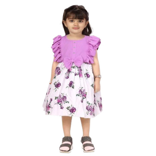 Kids Floral Frocks - Cotton, Sizes S-M-L | Modern Style, Breathable, Anti-Wrinkle, Machine Washable, Short Sleeves, Summer Ready, Lavender and White