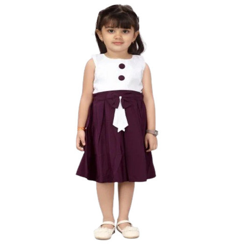 Fancy Girls Cotton Frock - Summer Wear, Sleeveless Plain Dyed Wine Dress | Anti Wrinkle, Breathable, Machine Washable, Available in S, M, L Sizes