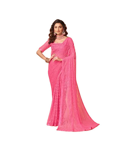 Jacquard Saree - Organza Fabric, 5.5 Meter Length with Unstitched Blouse Piece, Pink Color | Breathable, Fade Resistant, Quick Dry, Lightweight, Skin-Friendly