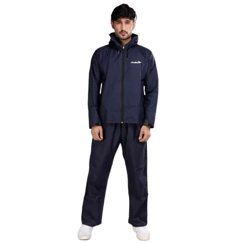 Men's Plus Size Waterproof Full Sleeve Jacket And Pant Set - Polyester Fabric Blue Color | Solid Pattern Ideal For Rainy Seasons