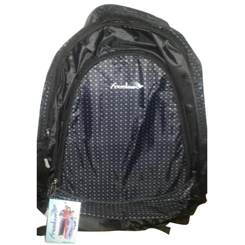 Printed Polyester School Bag - 15X10 Inches, Black Backpack with Zipper Top and Moisture Proof Feature