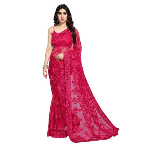 Embroidered Cotton Pose Sarees - Color: Red