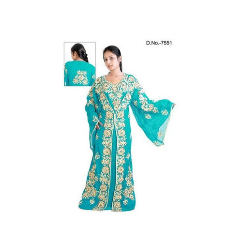 Ethnic Jalabiya - Long Stitched One Piece Dress, Sky Blue | Full Sleeves, Embroidered Pattern, Anti-Wrinkle, Breathable, Quick Dry, Machine Washable