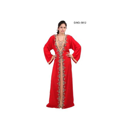 Ethnic Kaftan - Long Embroidered Red Kaftan for Women, Regular Fit | Anti-Wrinkle, Breathable, Quick Dry, Machine Washable, Suitable for Summer and Winter
