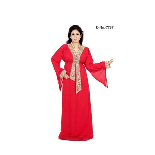 Ladies Kaftan - Long Sleeve Regular Fit Embroidered Design in Red | Breathable Quick Dry Anti-Wrinkle Machine Washable