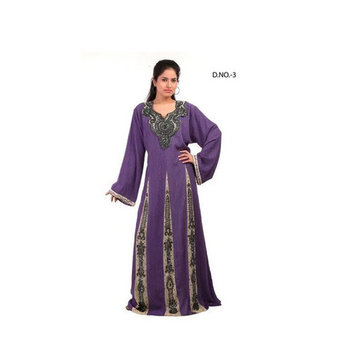 Muslim Kaftan - Long Regular Fit, Purple Embroidered Fabric | Anti-Wrinkle, Breathable, Quick Dry, Machine Washable
