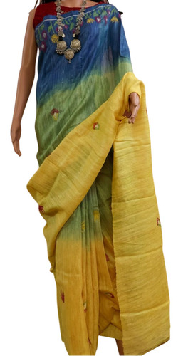 Tussar Silk Designer Saree - 6.5 Meter Length, Multicolor Printed Pattern | Light Weight, Breathable, Party Wear with Blouse