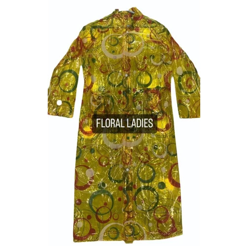 Women Full Sleeve Waterproof Raincoat - PVC Material Size L Olive Color | Printed Pattern Perfect for Rainy Season