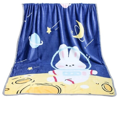 Flannel Kids Ac Blanket - 100x140 cm, Blue and Yellow Printed Pattern | Flannel Material, Unisex Design, Hand Washable, 400 gm Weight