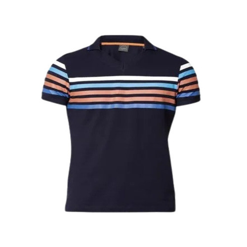 Mens Printed Hosiery T-Shirt - Half Sleeves, Polo Collar, Blue Color | Sizes M, L, XL, XXL for Adult Males