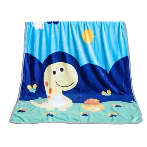 Flannel Ac Blanket - 100x140 Cm, Blue Cartoon Print | Unisex For Children, Ideal For Home And Travel