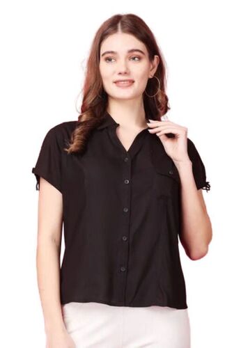 Black Rayon Casual Shirt - Feature: Water Proof