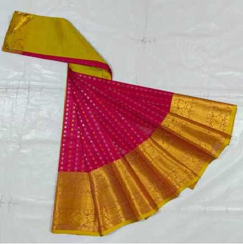 Handloom Gold Zari Bigborder Saree - Color: Dark Pink