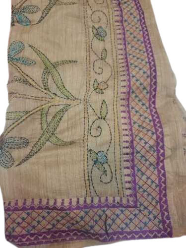 Kantha Stitch Saree  - Fabric Type: Brocade