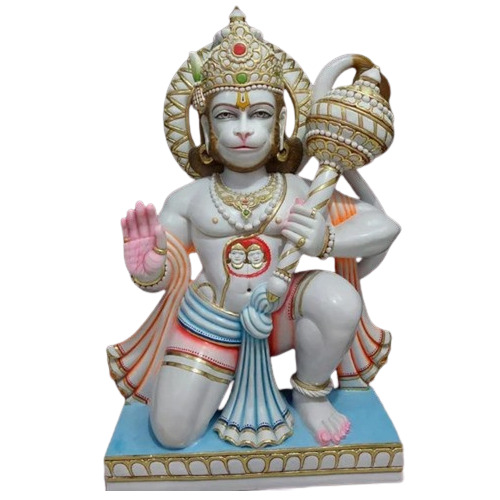 Marble Hanuman Ji Statue - Polished Multi Color, Handmade with Perfect Shape and Fine Finishing