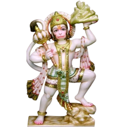 Marble Standing Hanuman Statue - Polished Multi-Color Finish Perfect Shape & Dust Resistant Handmade Craftsmanship