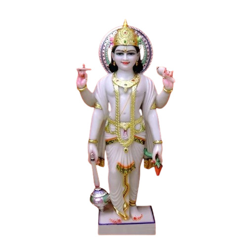 Marble Vishnu Statue - New, Standard Size, Multi Color | Handmade with Perfect Shape, Fine Finishing, Dust Resistance