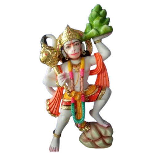Veer Hanuman Statue - Handmade Polished Marble, Standard Size, Multi-Color | Perfect Shape, Fine Finishing, Dust Resistance