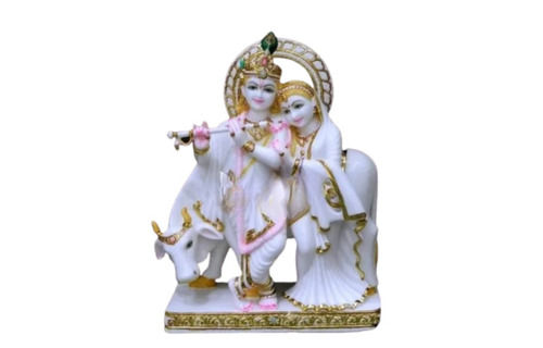 White Marble Cow Radha Krishna Statue - Fabric Type: Velboa