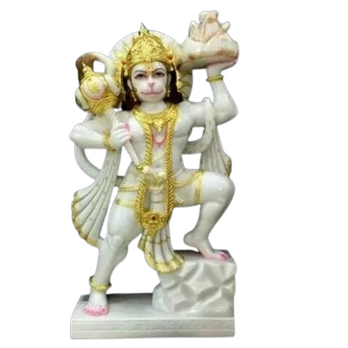 White Marble Hanuman Ji - Multi Color, Polished Finish | Handmade, Dust Resistant, Perfect Shape, Fine Finishing