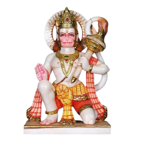 White Painted Marble Hanuman Moorti