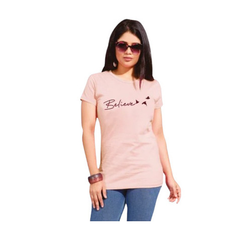 Cotton Lycra T-Shirt - Casual Fit for Women, 16 to 22 Years | Printed Design, O-Neck, Short Sleeves