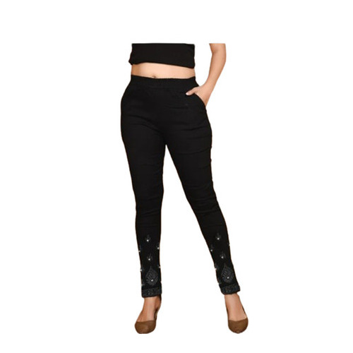 Fancy Ladies Embroidery Pant - Rayon Slub Lycra Stretchable, Waist Size 32.0 to 40.0 | Slim Fit, Breathable, Washable, Available in All Colors, Plain Pattern
