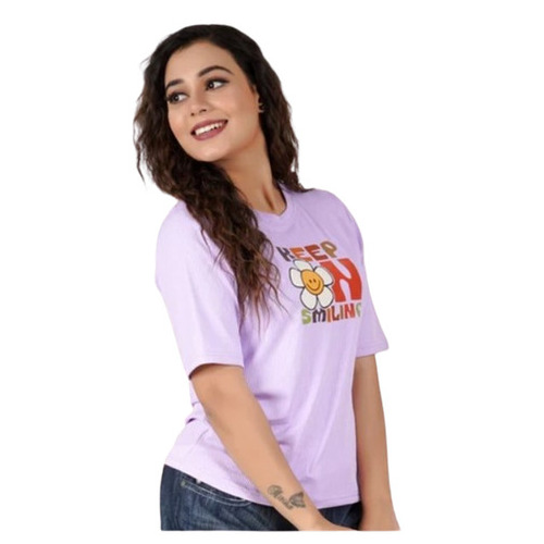Ladies T-Shirts - Vako Rib, Half Sleeve, Round Neck | Regular Fit, Printed Design, Casual Wear
