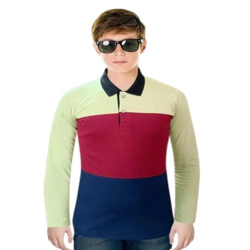 Boys Plain Polo T Shirt - Cotton Fabric, Regular Fit, Multicolor | Long Sleeves, Casual Wear, Polo Collar Design
