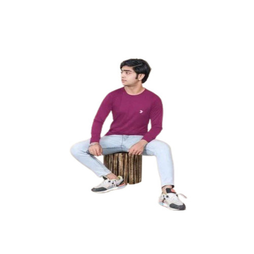 Boys Poly Cotton T-Shirt - Round Neck, Full Sleeves, Regular Fit | Maroon, Plain Pattern, Casual Wear